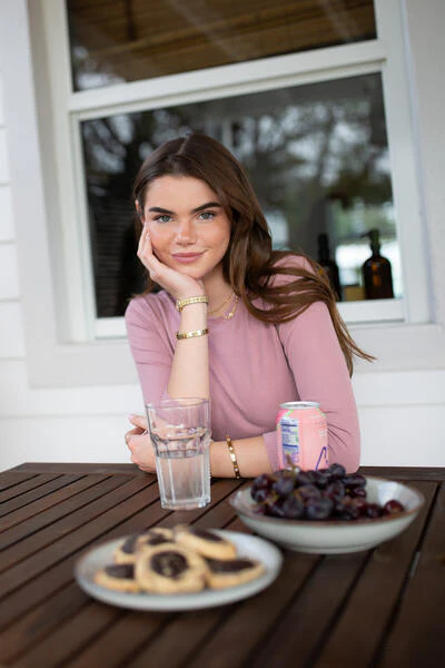 3-4 Sleeve Ribbed Crew Neck Tee- Mauve - Image 3