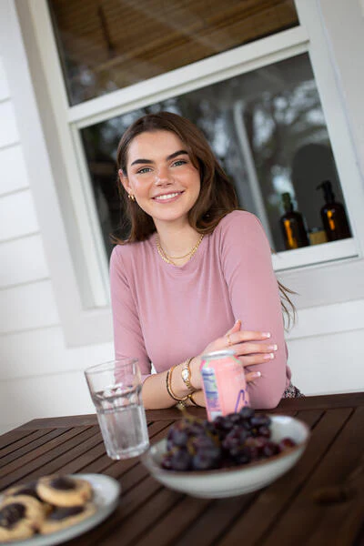 3-4 Sleeve Ribbed Crew Neck Tee- Mauve - Image 4