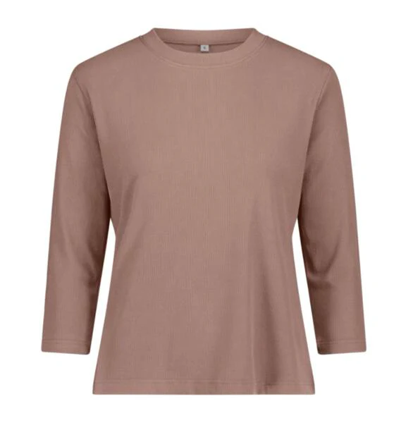 3-4 Sleeve Ribbed Crew Neck Tee- Mauve - Image 7