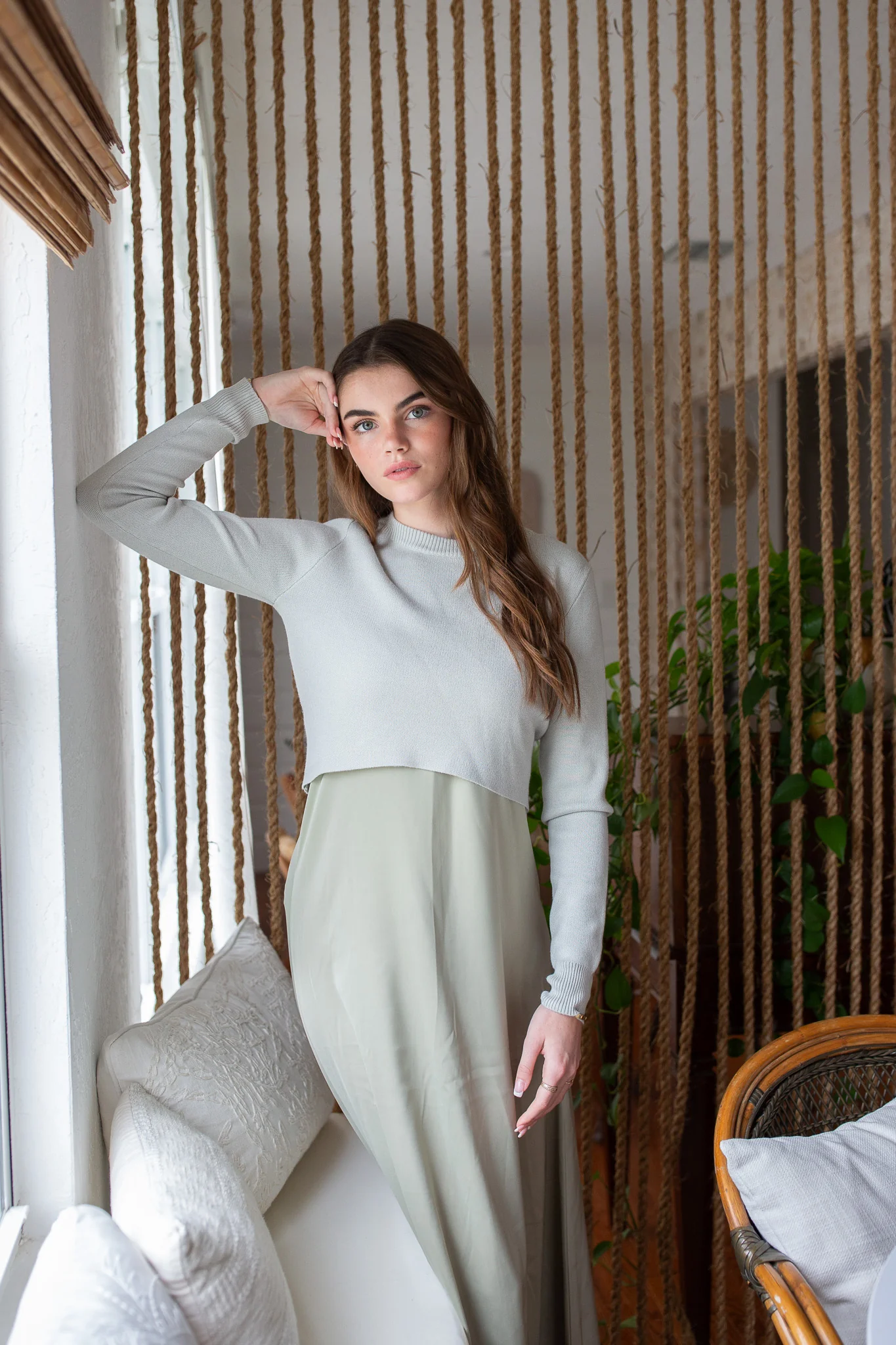 Crop Sweater Spring Knit- Sage - Image 5