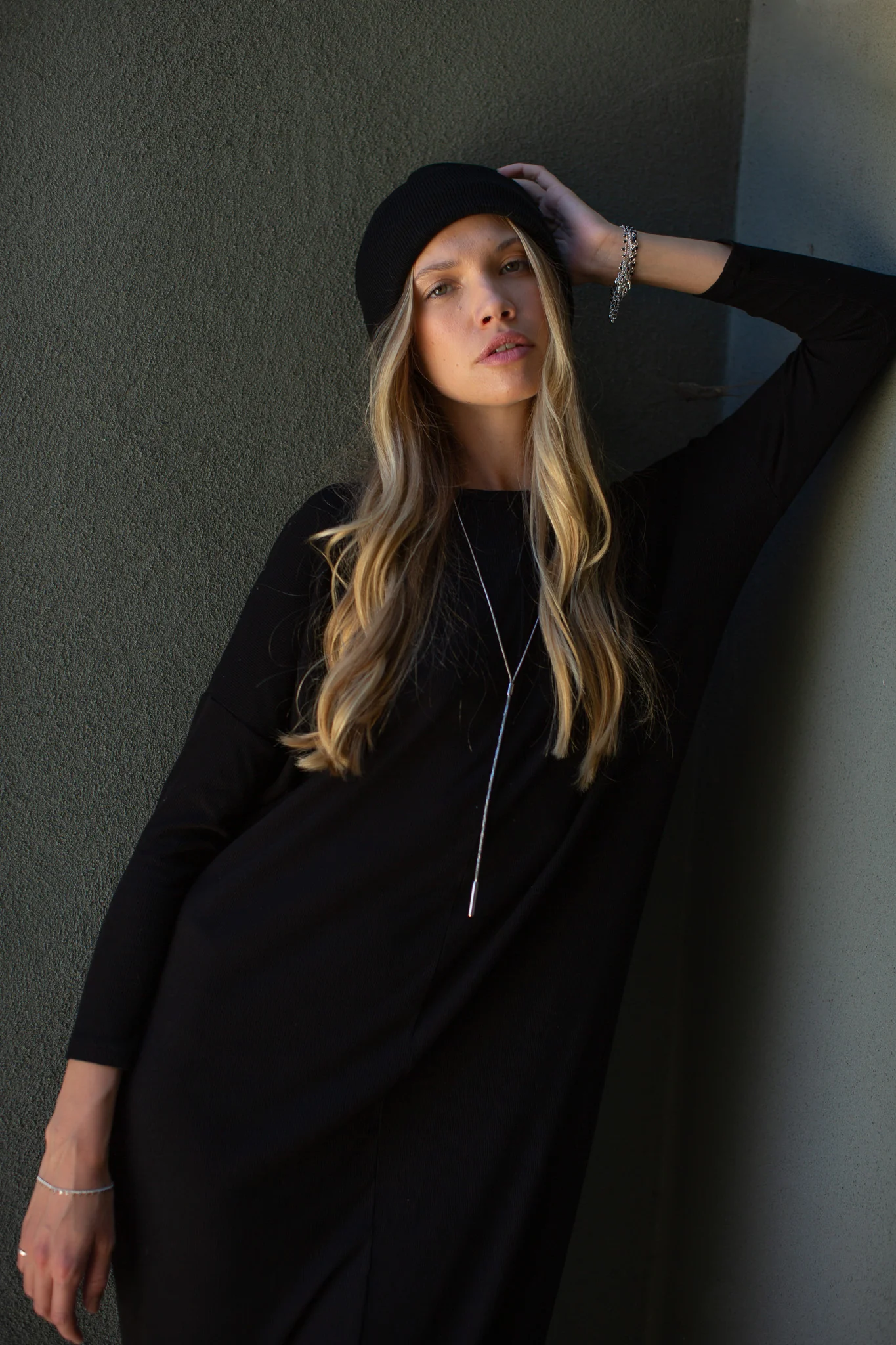 Dolman Sleeve Rib Maxi Dress- Black - Image 6