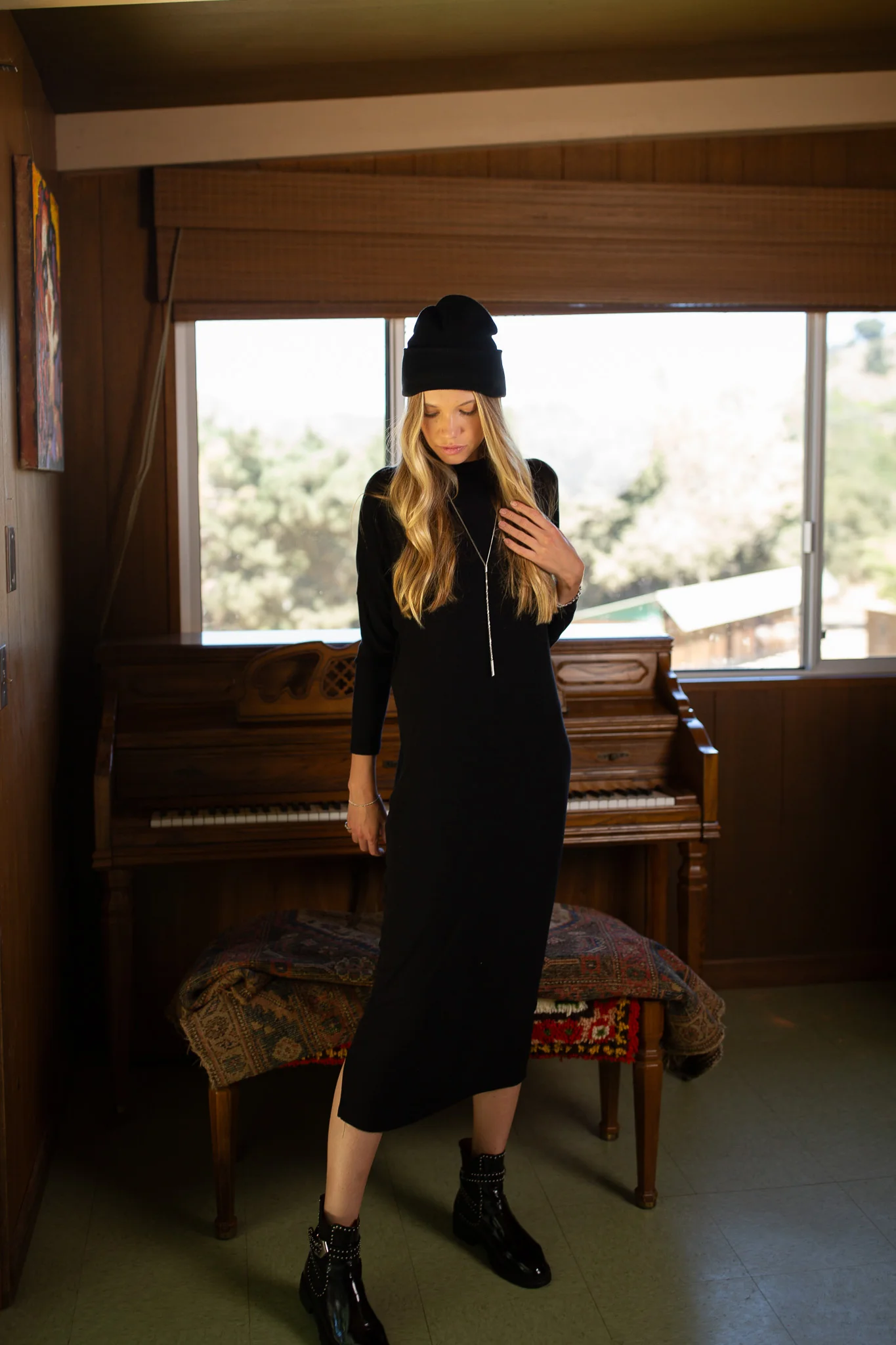 Dolman Sleeve Rib Maxi Dress- Black - Image 7