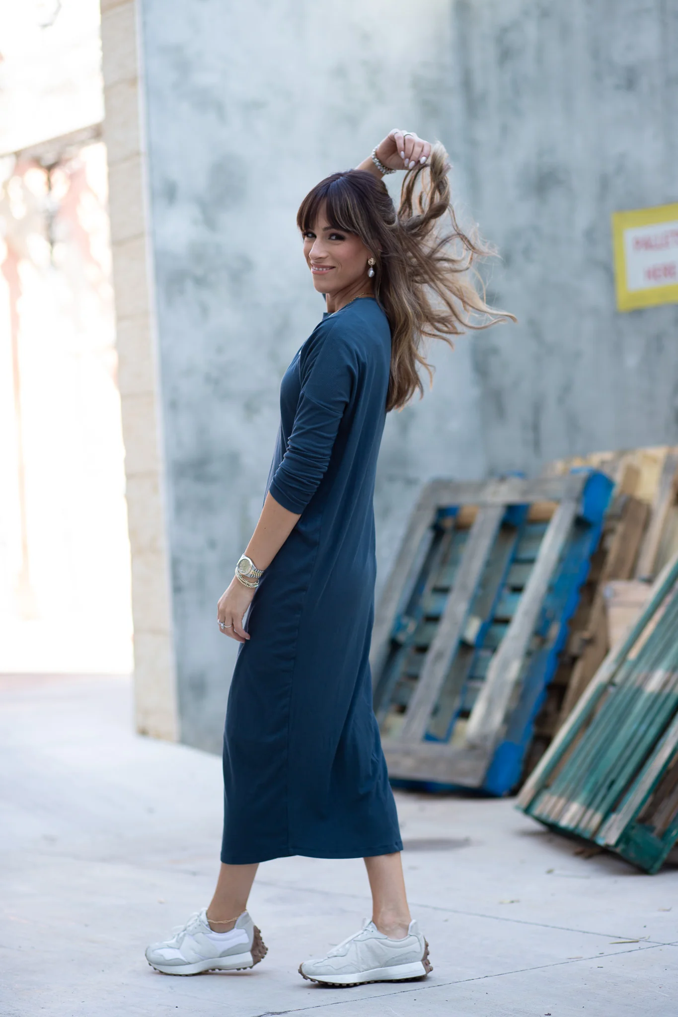 Dolman Sleeve Rib Maxi Dress- Dark Teal - Image 4