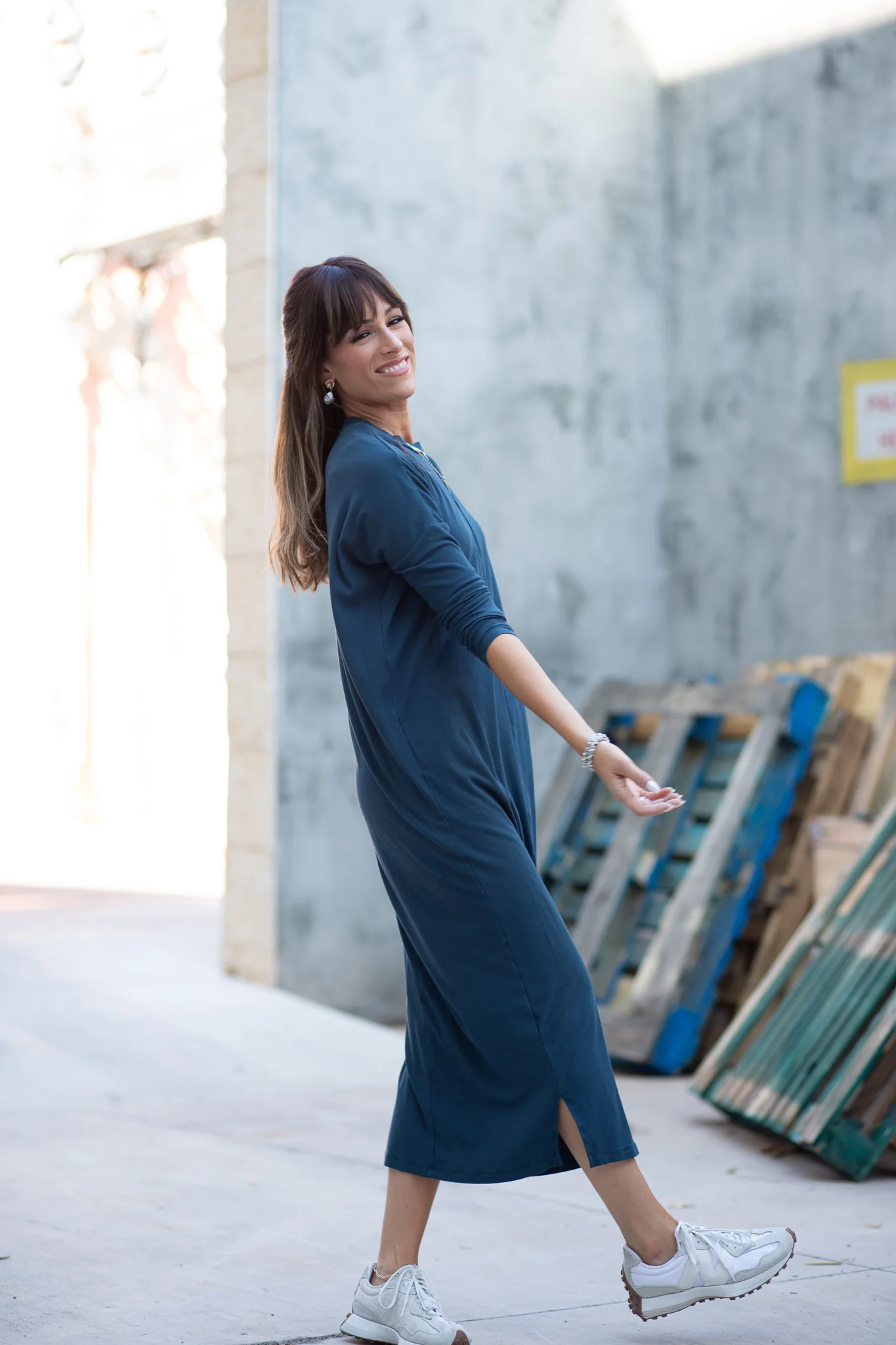 Dolman Sleeve Rib Maxi Dress- Dark Teal - Image 5