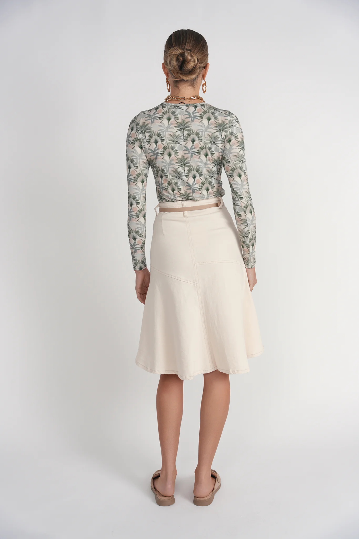 Drop Hem Denim Skirt 25”- Cream - Image 4