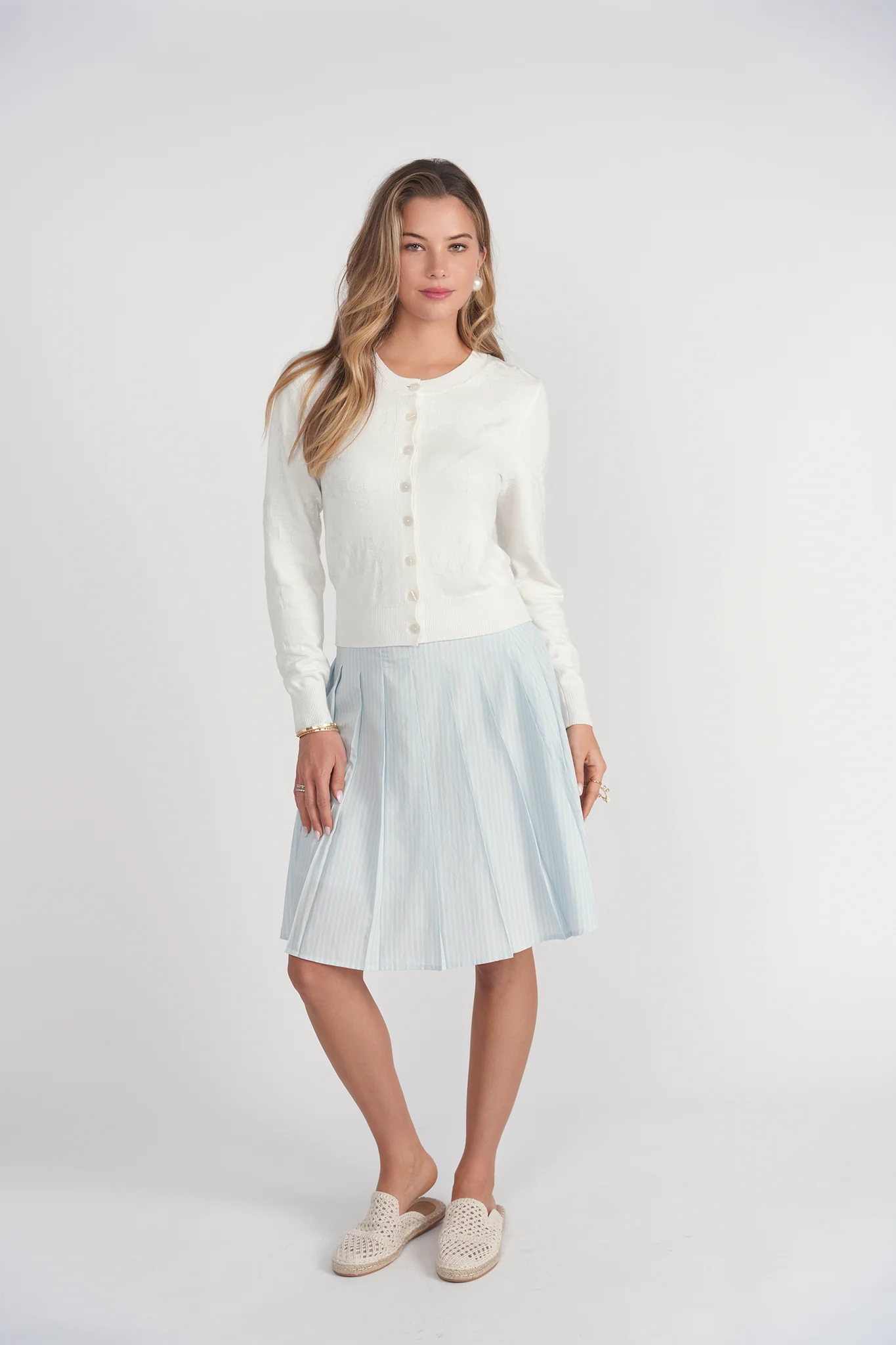 Floral Open Stitch Cardigan- White - Image 3