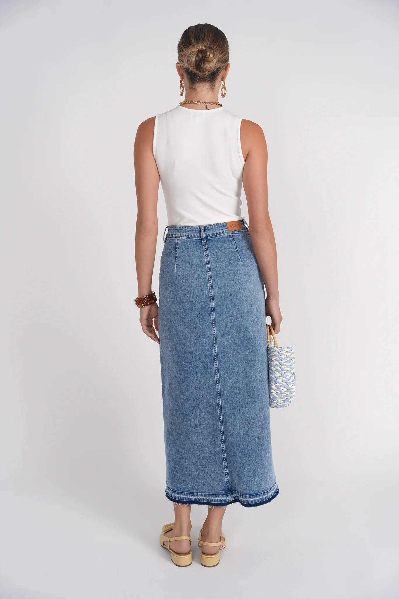 Fray Detail Denim Skirt- Light Wash Blue Denim - Image 5