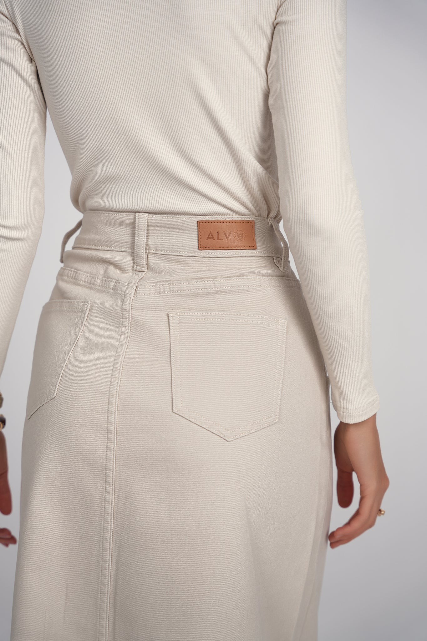 Fray Detail Denim Skirt- Stone - Image 4