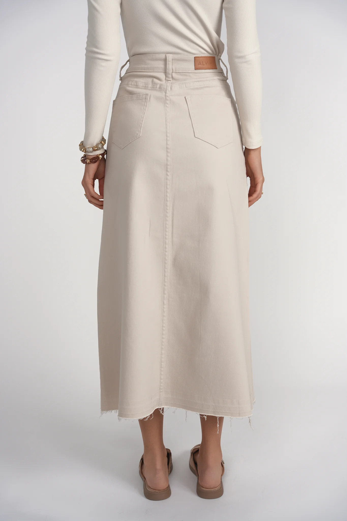 Fray Detail Denim Skirt- Stone - Image 5