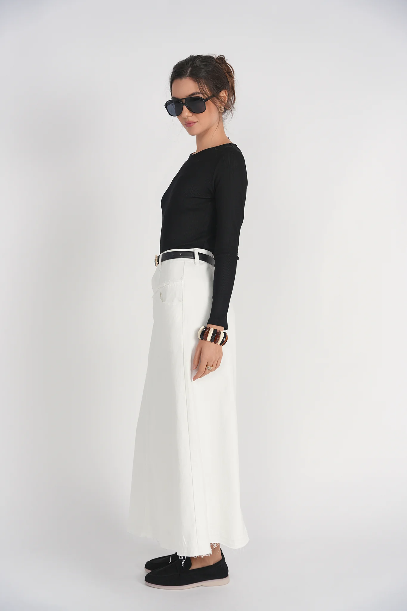 Fray Detail Denim Skirt- White - Image 3