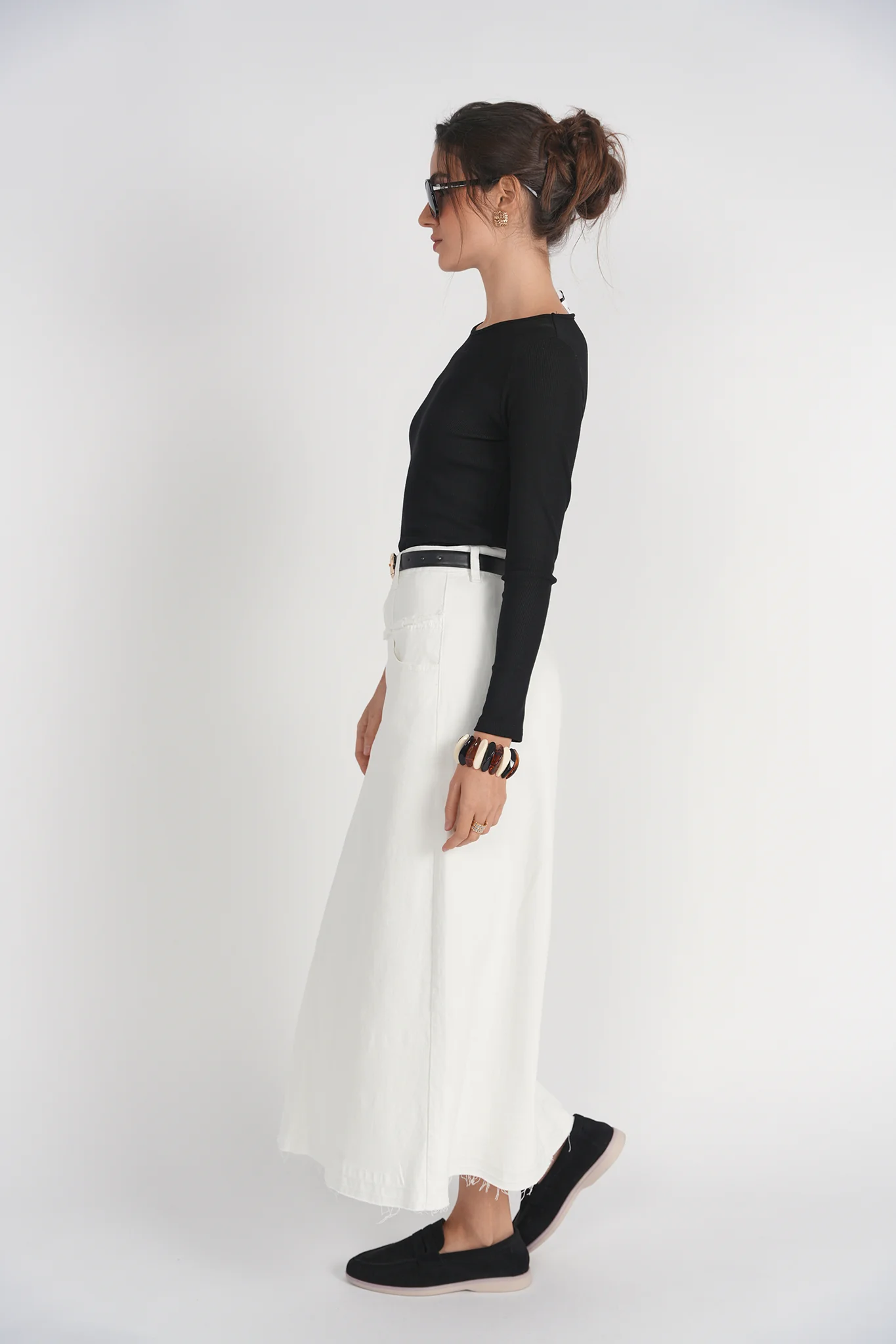 Fray Detail Denim Skirt- White - Image 4