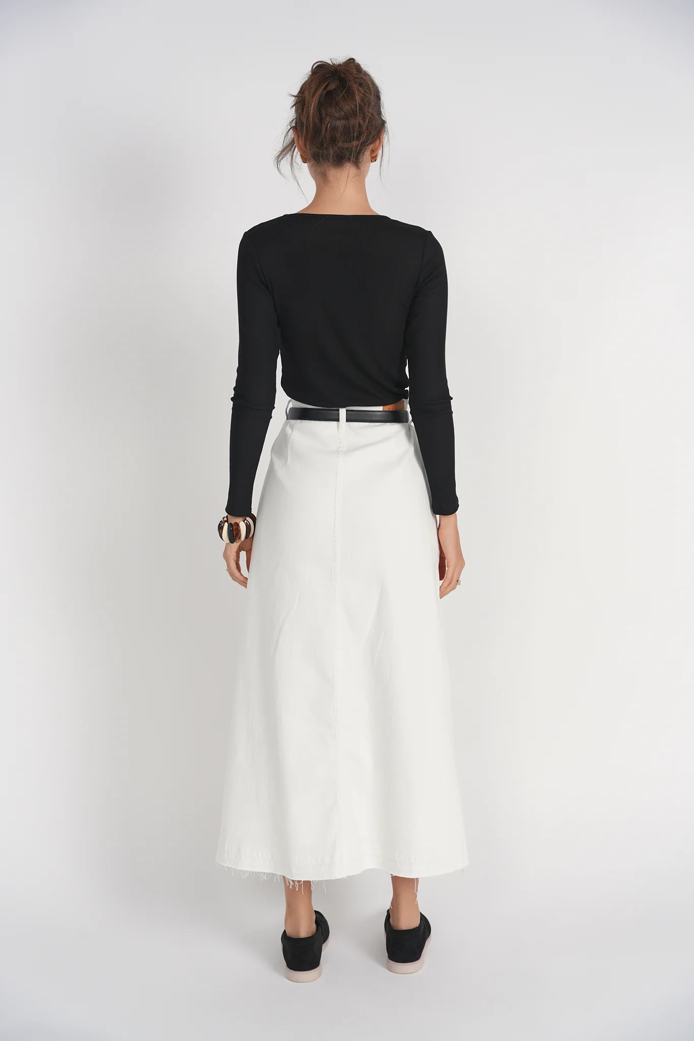 Fray Detail Denim Skirt- White - Image 5