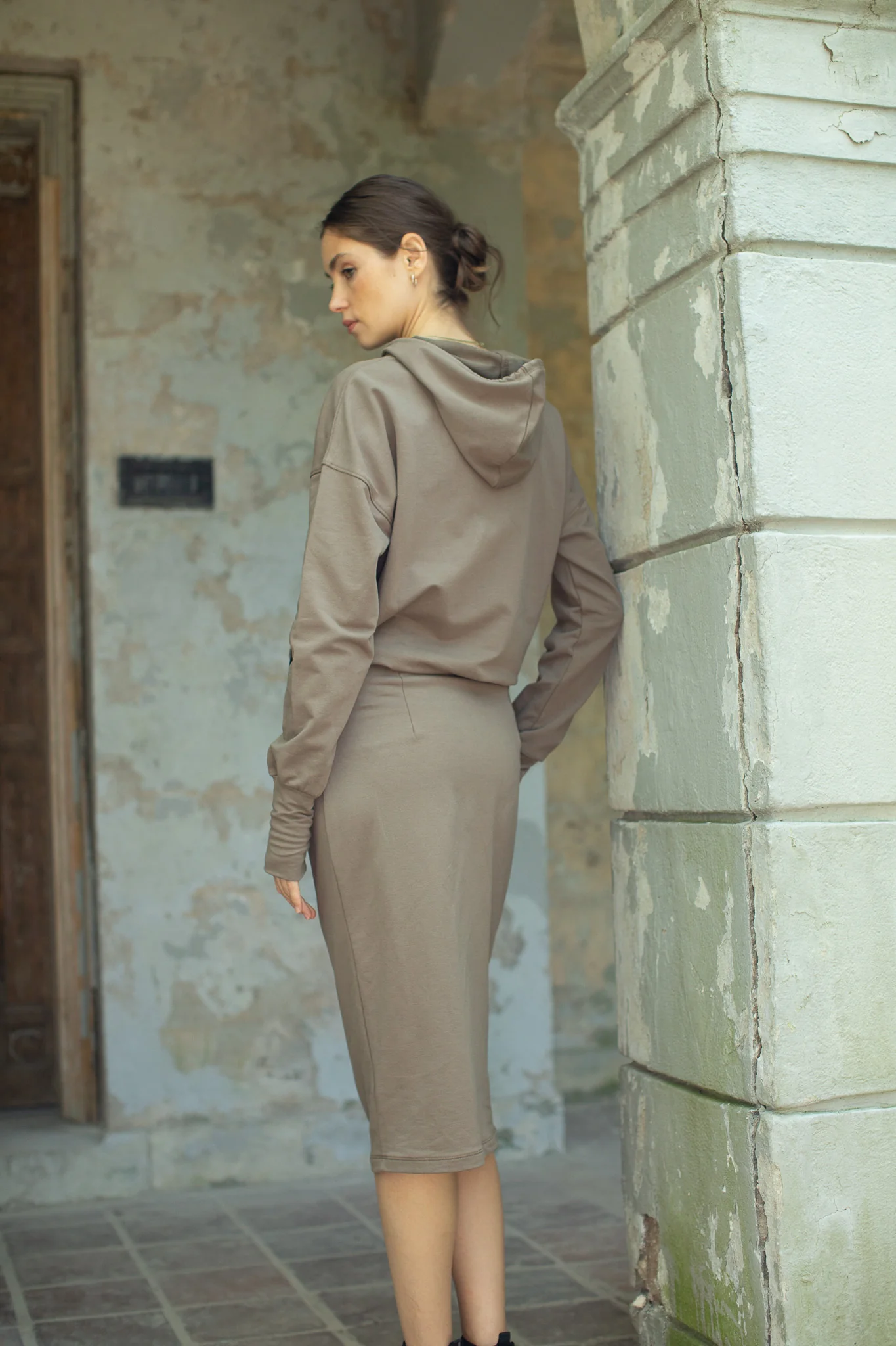 Front Zip Hoodie Dress- Taupe - Image 5