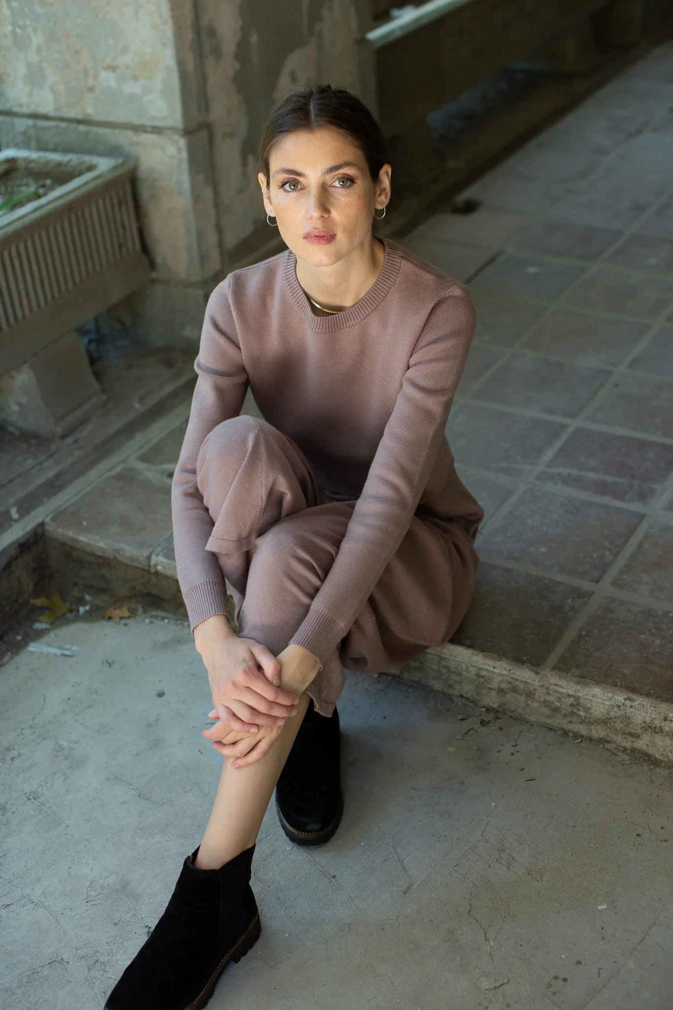 Knit Sleeveless Dress- Taupe - Image 3