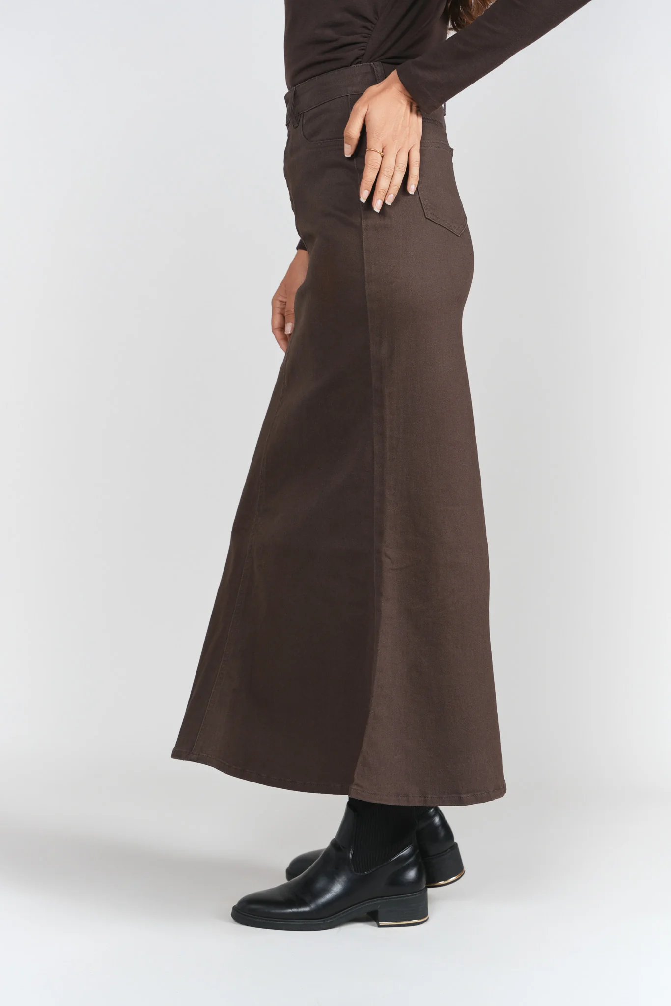 Mermaid Denim Maxi Skirt- Brown - Image 3