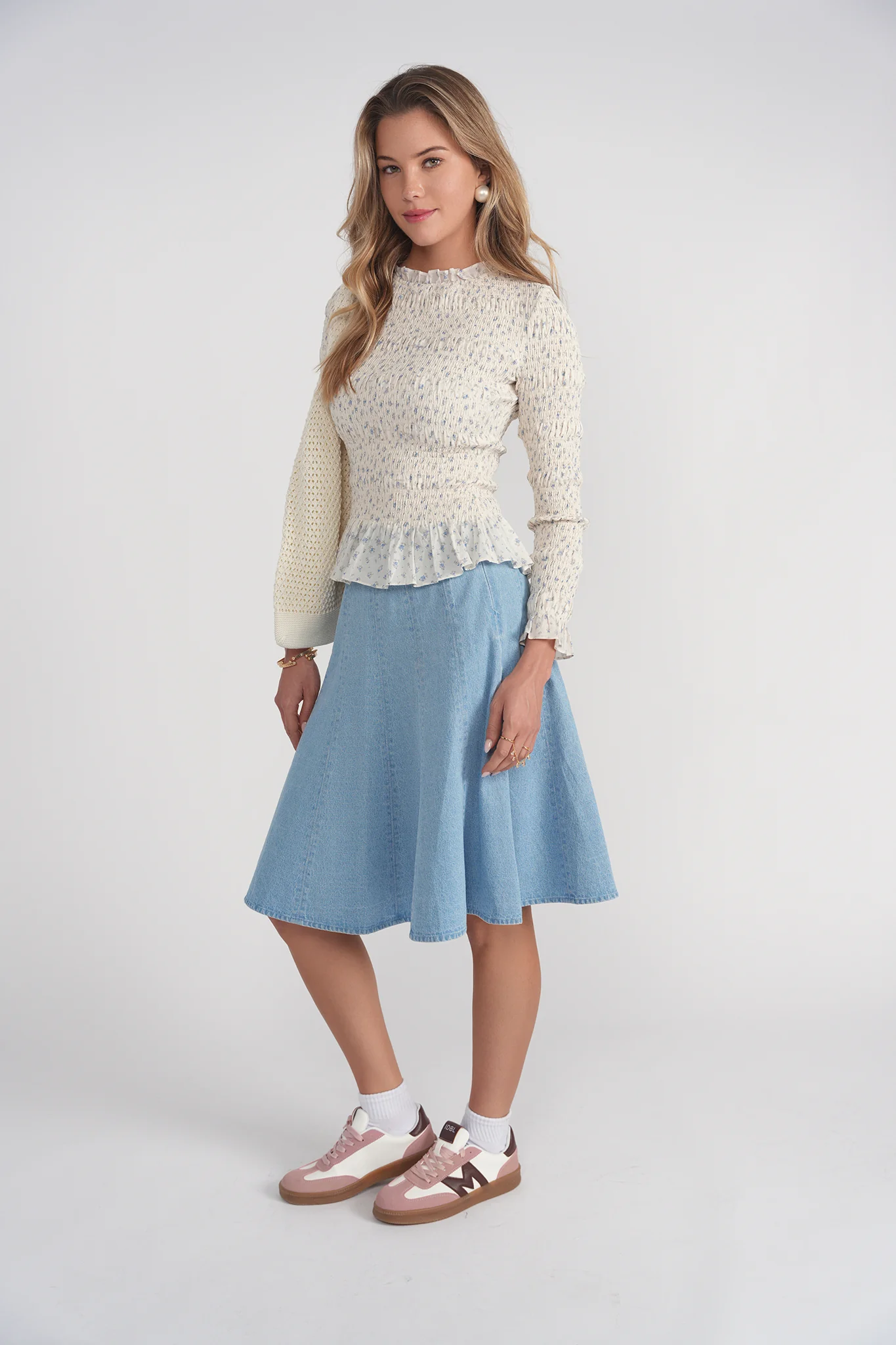 Paneled Flare Skirt- Denim - Image 4