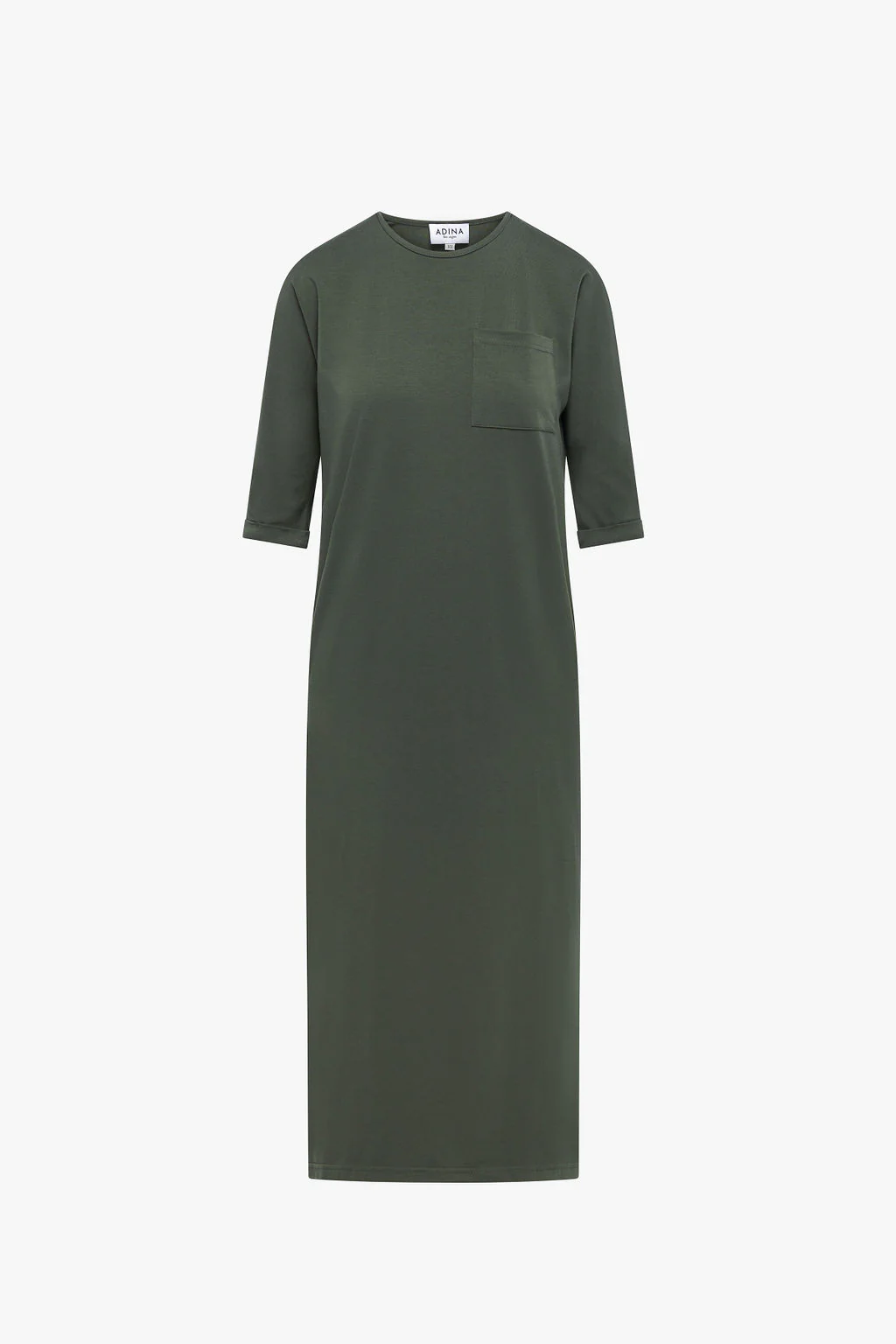 Pocket T-shirt Dress- Olive - Image 4