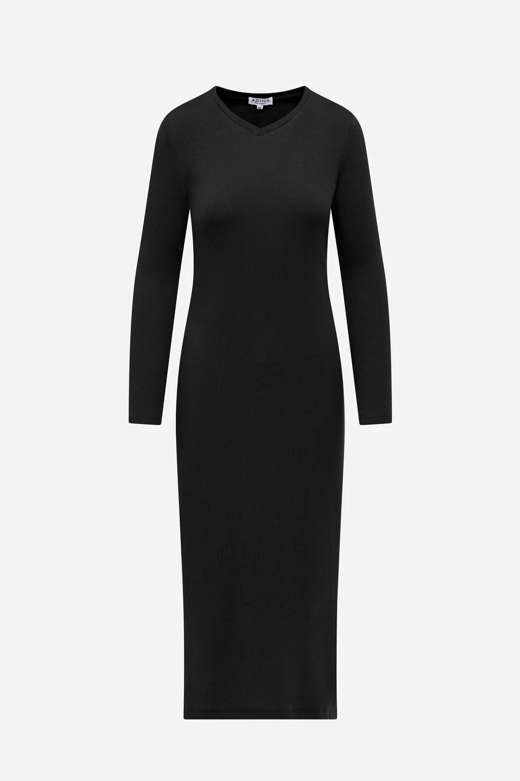 Ribbed V-Neck T-Shirt Dress- Black - Image 3