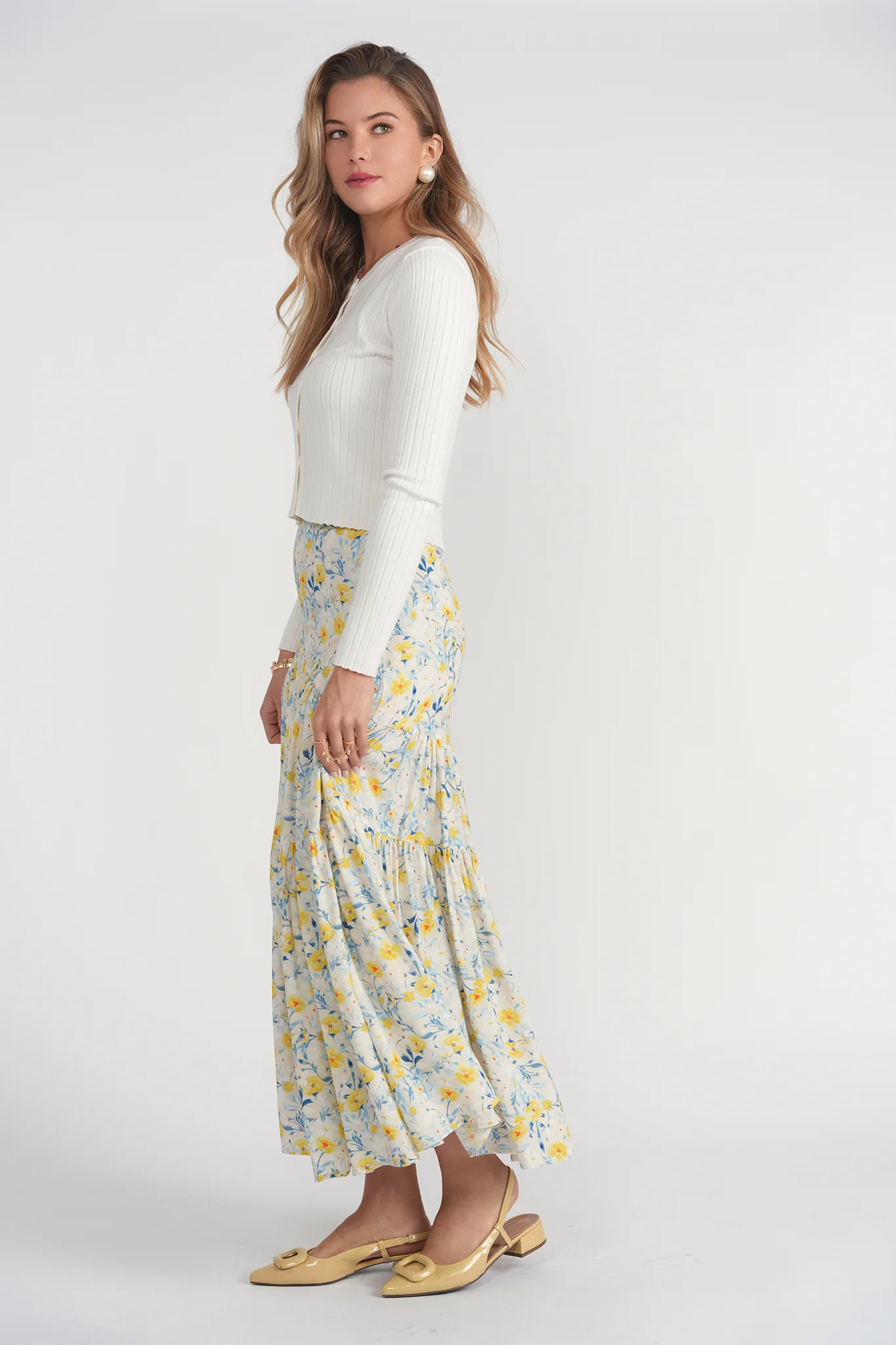 Tiered Maxi Skirt- Yellow Wildflowers - Image 3