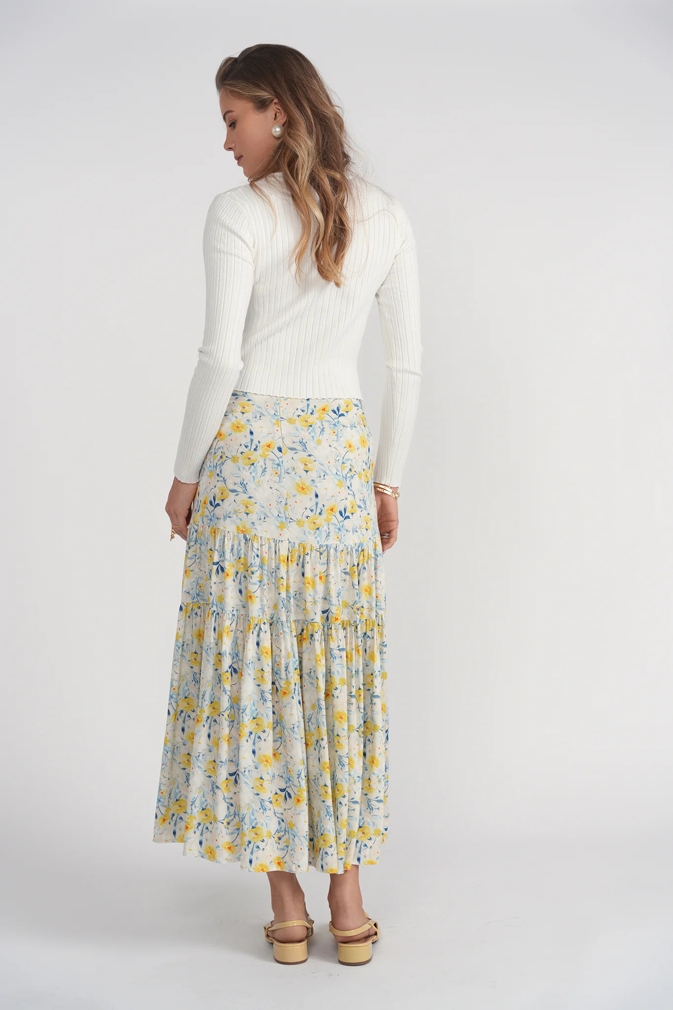 Tiered Maxi Skirt- Yellow Wildflowers - Image 4