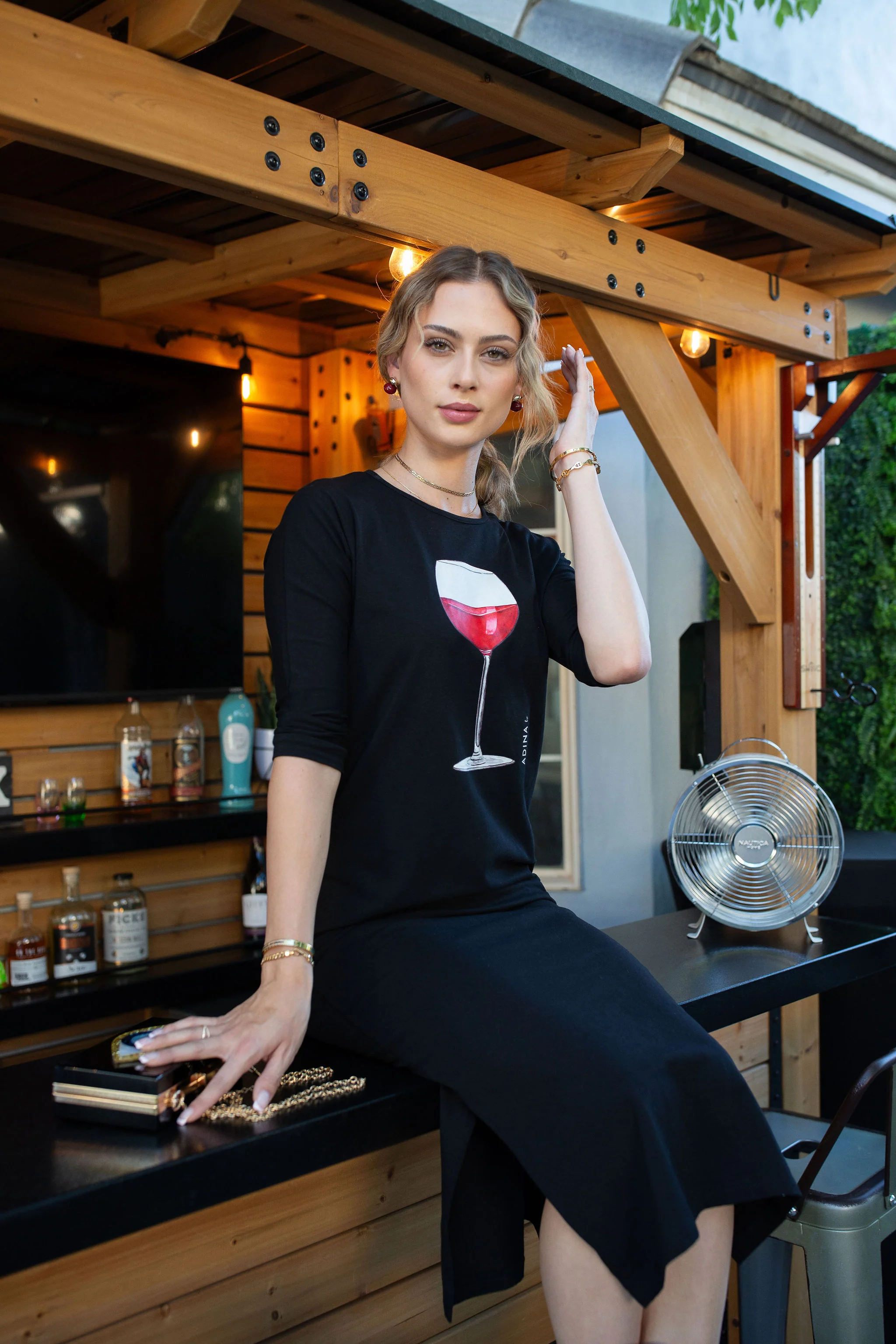 T-Shirt Dress Wine On Black- Long - Image 3