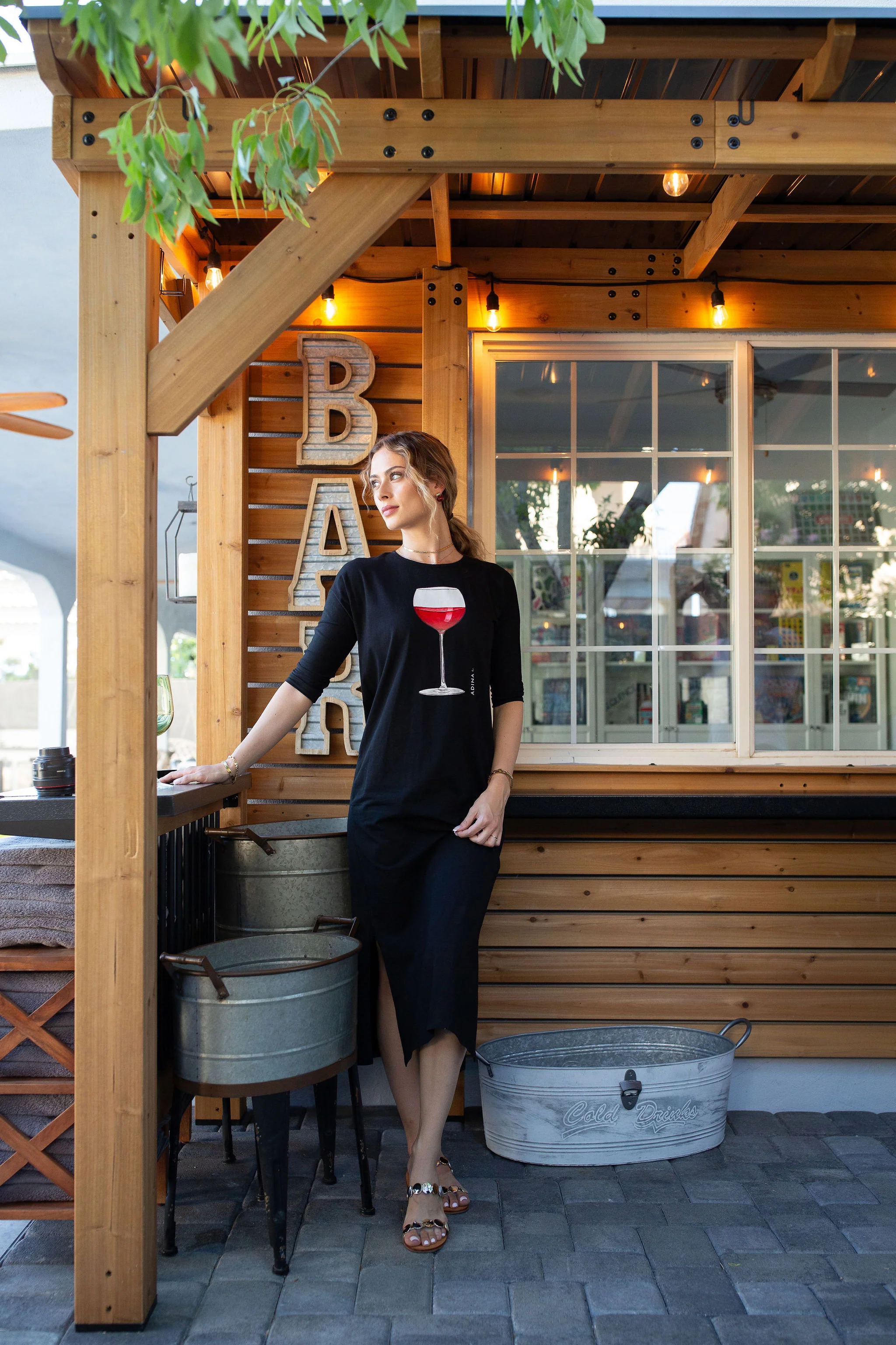 T-Shirt Dress Wine On Black- Long - Image 4